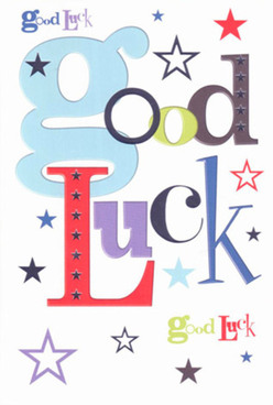 Exuding the welcoming energy of Stamford Hill, this good luck card is a visual treat, designed with the same attention to joyous detail as a hand-tied floral arrangement from a favourite High Street florist. The bold, sky-blue 'g' sets a lighthearted tone, anchoring letters of vivid red, lush green, and deep purple-an interplay of hues that evoke the diversity of local gardens and markets. Playful stars dash across the surface, creating the impression of a hopeful wish launched into the sky above Springfield Park or twinkling across the horizon beyond the city skyline. Each font style is as distinct as the voices heard along bustling Stamford Hill roads, ranging from carefree curves to confident, angular flourishes that together craft a sense of optimism and encouragement. The surface of the card gleams with the smoothness of fine paper, inviting the sender to pen a personal message just as one might tuck a note into the leaves of a fresh bouquet. This design speaks to the importance of life's memorable moments-whether it's supporting a friend preparing for big changes, offering encouragement to a neighbour, or celebrating special milestones within Stamford Hill's many communities. The generous white space serves not just as a backdrop, but as a breath of fresh air where wishes and warmth are allowed to bloom. Much like the act of giving flowers, sharing this card is a meaningful gesture, imbued with genuine hope and heartfelt connection, ready to travel with someone as they greet new adventures.